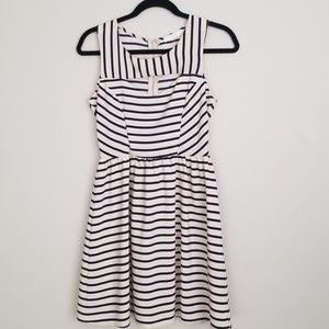 Navy and Cream Striped Cut-Out Dress